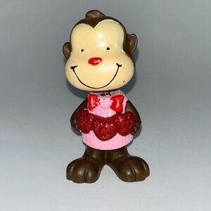 Valentine’s Day Monkey Bobblehead Nodder Pink Shirt Holding Red Hearts Figurine
